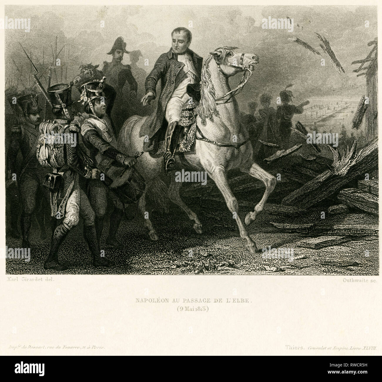 original text "Napoleon au passage de l`Elbe ", (Napoleon crossing of